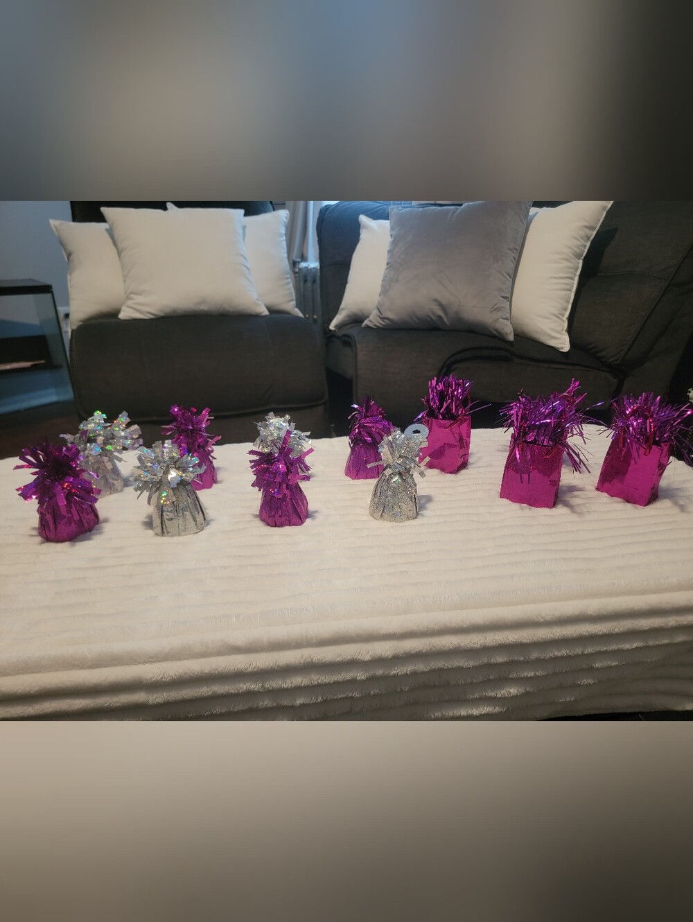 Metallic Pink and Silver Party Balloon Weights - 8 Pack